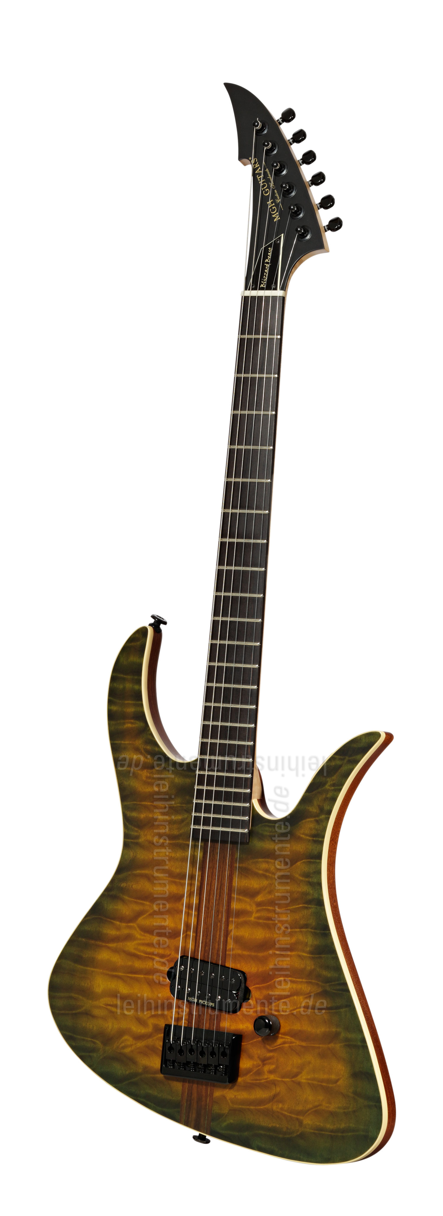 to article description / price Electric MGH GUITARS Blizzard Beast Deluxe - green amber burst + softcase - made in Germany